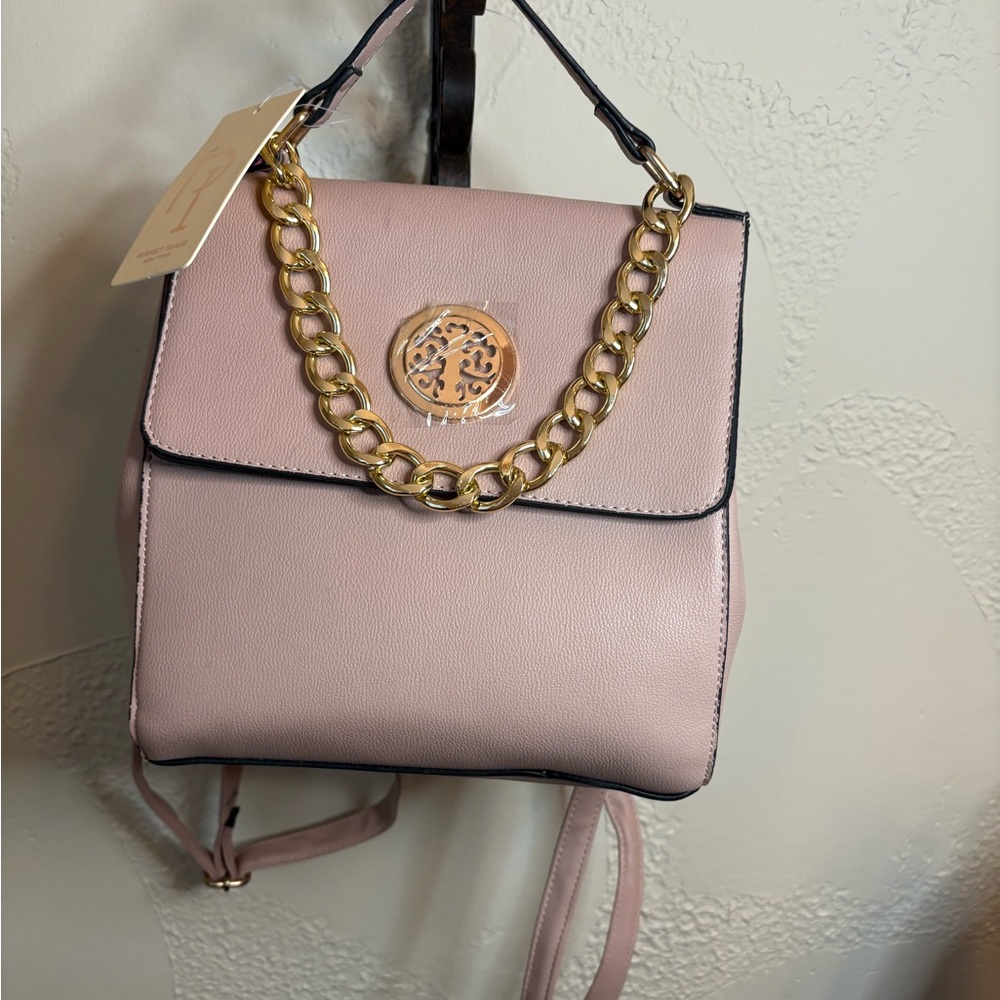 Chic Blush Backpack with Gold Chain by [Brand]